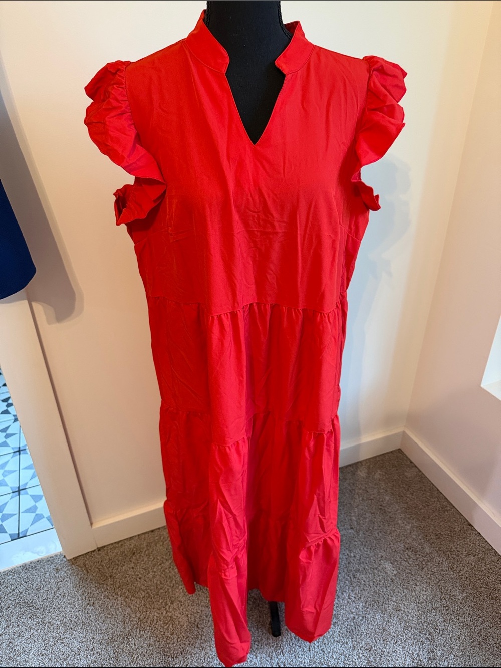 SHEIN Red Ruffle Sleeve Maxi Dress